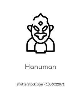 outline hanuman vector icon. isolated black simple line element illustration from india concept. editable vector stroke hanuman icon on white background