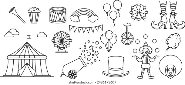Outline Happy Carnival Circus Vector