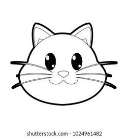 outline happy cat head cute animal character