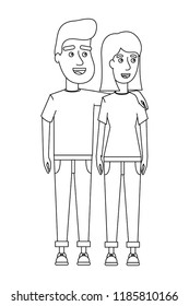 outline happy couple together with casual clothes