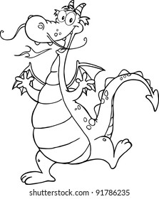 Outline Happy Dragon Cartoon Character.Vector illustration