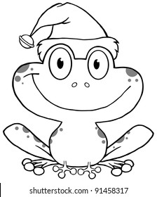 Outline Happy Frog With Santa's Hat