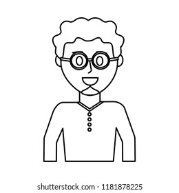 outline happy man wearing glasses with curly hair