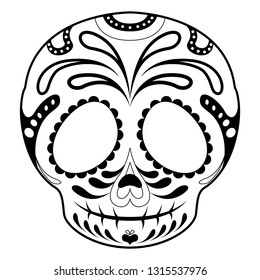 Outline of a happy mexican skull cartoon. Vector illustration design