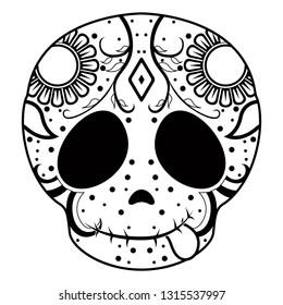 Outline of a happy mexican skull cartoon. Vector illustration design