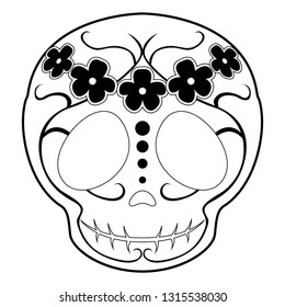 Outline of a happy mexican skull cartoon. Vector illustration design