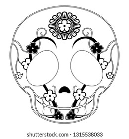 Outline of a happy mexican skull cartoon. Vector illustration design