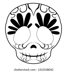 Outline of a happy mexican skull cartoon. Vector illustration design