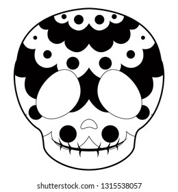 Outline of a happy mexican skull cartoon. Vector illustration design