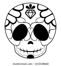 Outline of a happy mexican skull cartoon. Vector illustration design