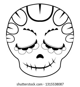 Outline of a happy mexican skull cartoon. Vector illustration design
