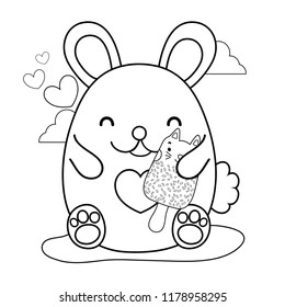 outline happy mouse and kawaii cat ice lolly