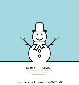 Outline happy snowman. Christmas greeting card. Minimal Christmas abstract background. Vector illustration.