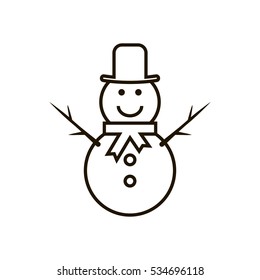Outline happy snowman icon. Vector illustration.