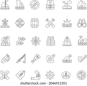 Outline harbour elements collection flat iconc set