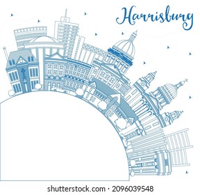 Outline Harrisburg Pennsylvania City Skyline with Blue Buildings and Copy Space. Vector Illustration. Harrisburg Cityscape with Landmarks. Business Travel and Tourism Concept with Modern Architecture.