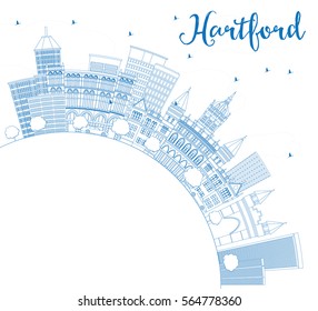 Outline Hartford Skyline with Blue Buildings and Copy Space. Vector Illustration. Business Travel and Tourism Concept with Historic Architecture. Image for Presentation Banner Placard and Web Site.