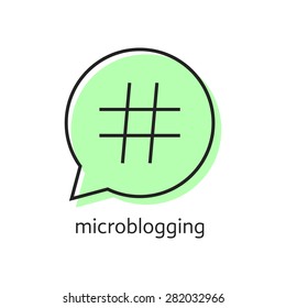 outline hashtag icon in green speech bubble. concept of pr, popularity, speak, promote, blog, microblogging. isolated on white background. flat style trend modern logotype design vector illustration