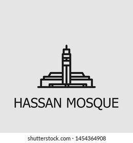 Outline hassan mosque vector icon. Hassan mosque illustration for web, mobile apps, design. Hassan mosque vector symbol.