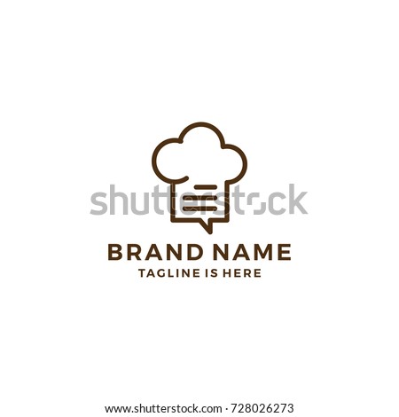 outline hat chef chat recipe social talk bubble restaurant logo template vector icon illustration
