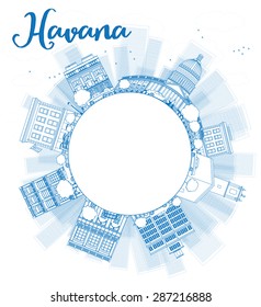 Outline Havana Skyline with blue Building and copy space. Vector Illustration. Business travel and tourism concept with place for text. Image for presentation, banner, placard and web site.