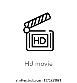 outline hd movie vector icon. isolated black simple line element illustration from cinema concept. editable vector stroke hd movie icon on white background