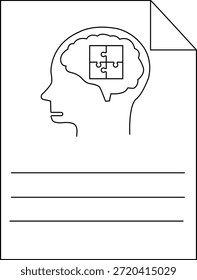 Esquema de la cabeza con el cerebro que contiene piezas del rompecabezas sobre papel forrado