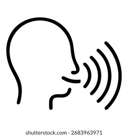 Icono de la cabeza del contorno que simboliza las ondas de sonido de la comunicación del habla y la expresión de la voz