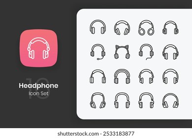 Outline headphone icon design set