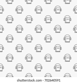 Outline headphones with book texture. Vector audiobook modern seamless pattern
