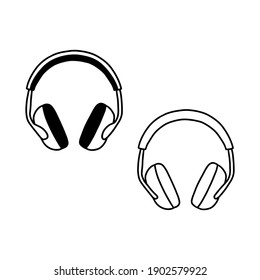 Outline Headphones Icon, Doodle, Black And White Illustration. Vector Stock Illustration.