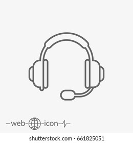 outline headphones with mic vector icon