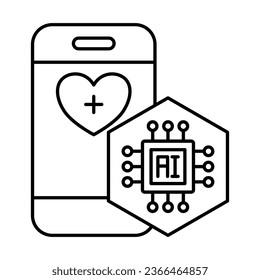 outline health application and AI icon on white background with editable stroke, icon design for apps, presentation, banner, sign, symbol, logo. icon concept. vector illustration.