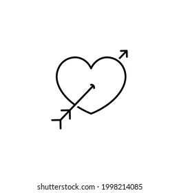 Outline heart with arrow valentine icon isolated on white background