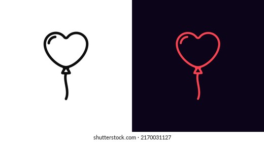 Outline heart balloon icon, with editable stroke. Balloon silhouette in heart shape, love pictogram. Anniversary and date, birthday and party, love and romance. Vector icon for UI and Animation