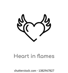 outline heart in flames vector icon. isolated black simple line element illustration from general concept. editable vector stroke heart in flames icon on white background