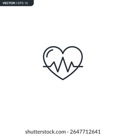 Outline heart icon with heartbeat signal. Denotes health monitoring, cardiac exams and pulse diagnostics.