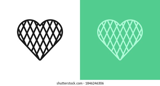 Outline heart icon. Linear heart sign with rhomb texture, heart shape with editable stroke. Romantic silhouette, health care, love passion. Vector icon, sign, symbol for Graphic design and Animation