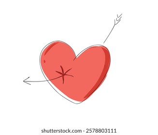 Outline heart icon. Linear heart sign with cupid arrow, heart shape with editable stroke. Romantic silhouette, love target, passion. Vector icon, sig