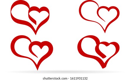 outline heart icon set isolated on white, sketch for velentine day or wedding, bundle sticker collection, vector stock illustration