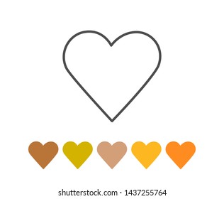Outline heart icon set and various colorful hearts on white background. Vector love symbol for Valentine's Day.