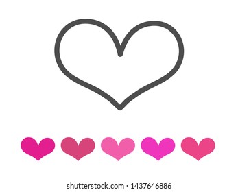 "Outline heart icon set and various colorful hearts on white background.Flat heart symbol.Graphic design in the concept of love.love emblem.Vector love symbol for Valentine's Day."