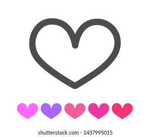 "Outline heart icon set and various colorful hearts on white background.Flat heart symbol.Graphic design in the concept of love.love emblem.Vector love symbol for Valentine's Day."