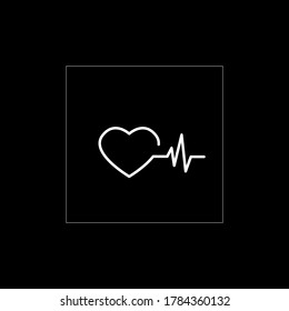 Outline heart impulse web icon on black background