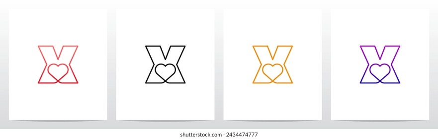 Outline Heart Inside Letter Initial Logo Design X