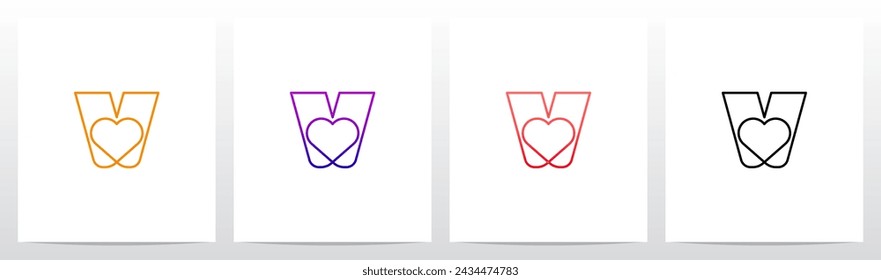 Outline Heart Inside Letter Initial Logo Design V