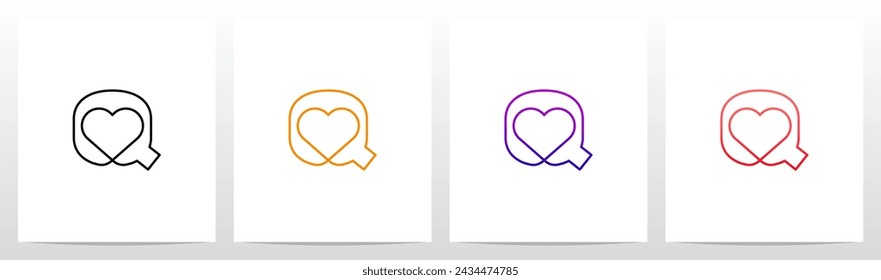 Corazón de contorno dentro de la letra inicial del logotipo Q