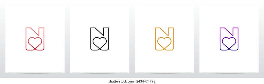 Outline Heart Inside Letter Initial Logo Design N