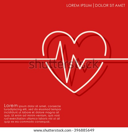 Outline heart on red background. Brochures, flyer, card design template. Vector illustration