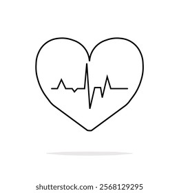 Outline heart with pulse icon, symbolizing Valentine’s Day, festive joy, and love in a minimal style.